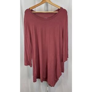 LOGO Layers Sz L Lori Goldstein Knit Tunic Top Diagonal Panel A255765 Rose Pink